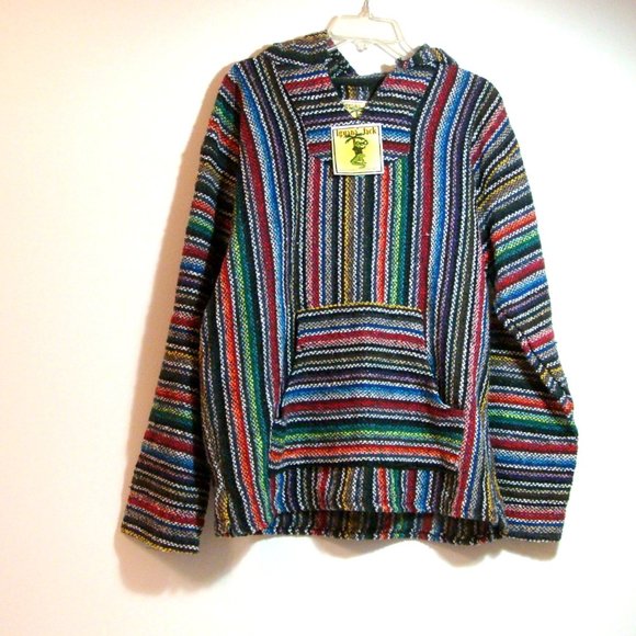 Iguana Jack Boho Multicolored Woven Pullover Hoodie New - Picture 2 of 4